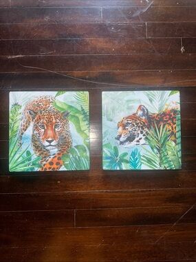 Set of 2 Tropical Jaguar Wall Art Prints - Green & Orange